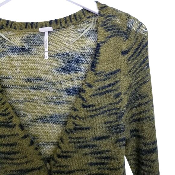 Free People FP BEACH Moss Green Mohair Tiger Stripe Cardigan Size M - Picture 7 of 12